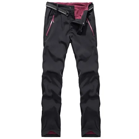 LoClimb зимние походные брюки для мужчин и женщин для спорта на открытом воздухе флисовые брюки походная Лыжная куртка софтшелл водонепроницаемые брюки AM091 - Цвет: men pants black