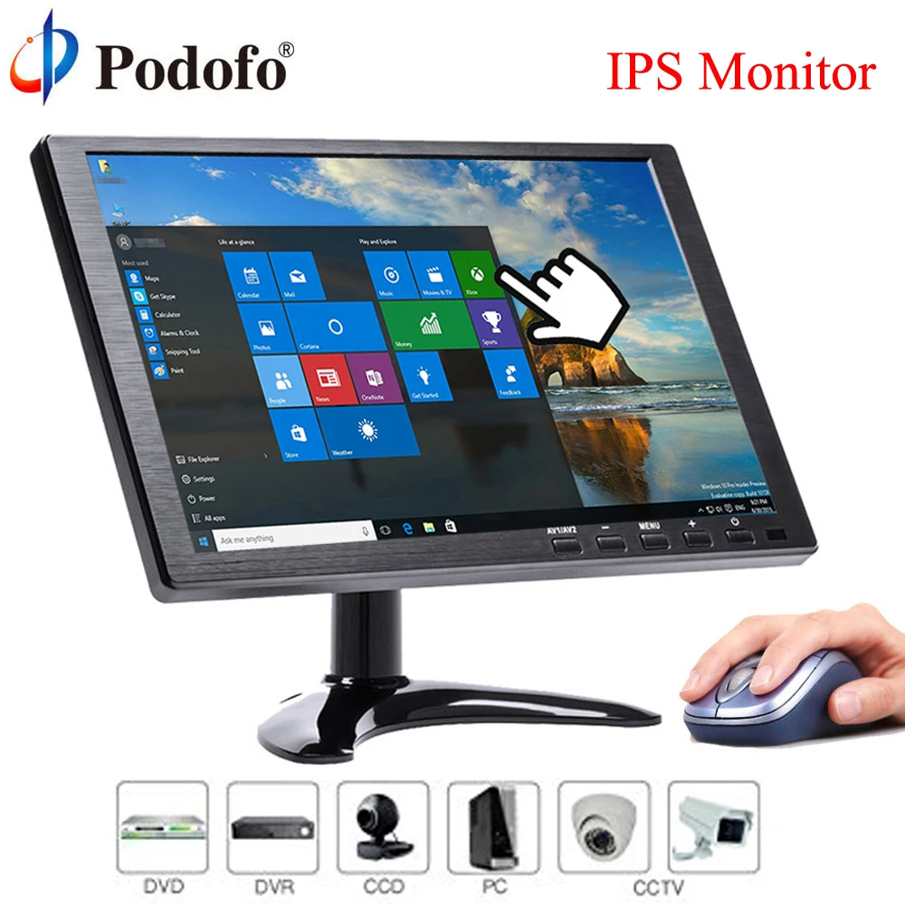 Podofo 10,1 "ips FHD ЖК-дисплей цифровой Экран монитор автомобиля PC/ТВ/DVD MP5 плеер HDMI/VGA/AV/USB/SD монитор Встроенные динамики