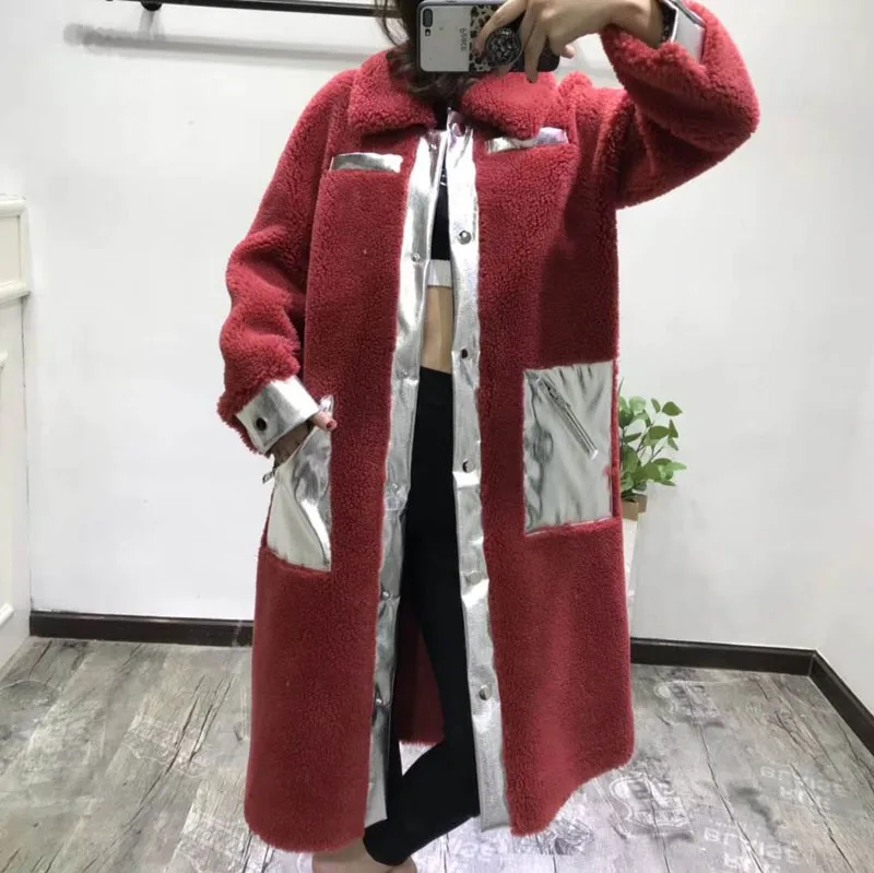 Long coat women winter sheep fur coats 2019 real price wool parka plus size jacket Korean pink overcoat sheep shearing jackets