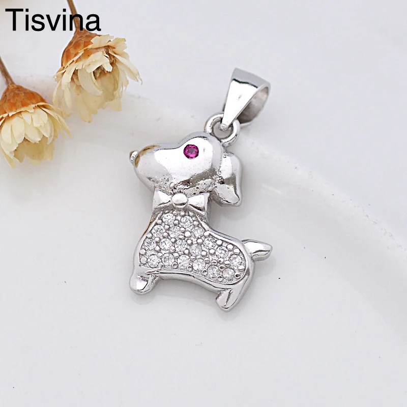 

Tisvina 1 pcs Dog Necklace Pendants for women 925 Sterling Silver Cute puppy Fine jewelry Party Micro pave setting Wholesale