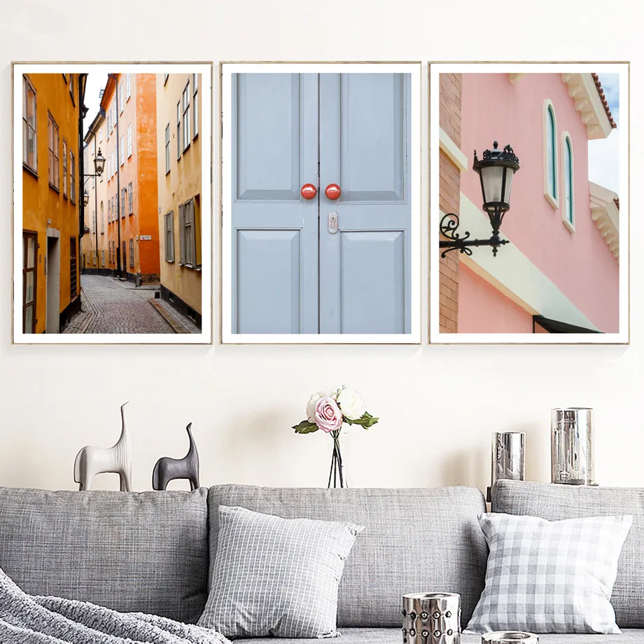 Church Street Door Lamp Bicycle Wall Art Canvas Painting Nordic Posters And Prints Landscape Wall Pictures For Living Room Decor