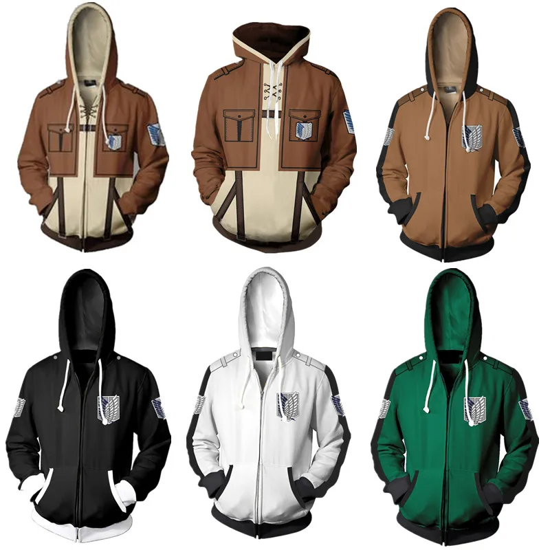 Koop Anime Aanval Op Titan hoodie jacket Shingeki geen Kyojin Legioen Eren cosplay kostuum Sweatshirts Rits Hoodies