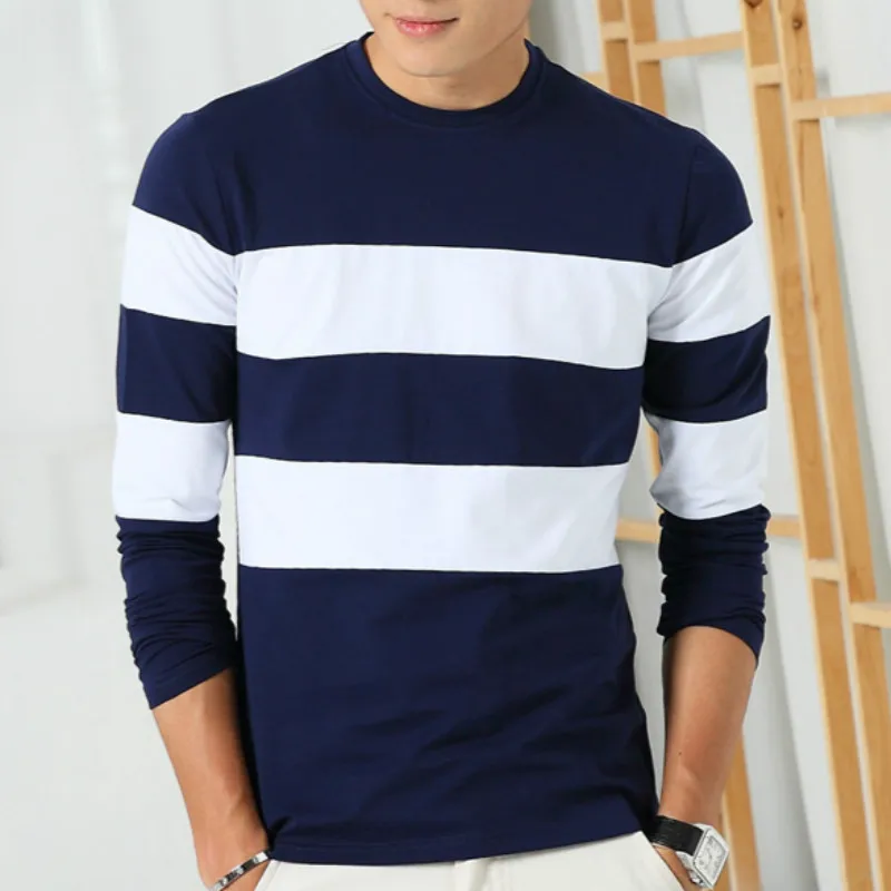 2016 New Autumn Winter Mens Long Sleeve T Shirt O Neck Striped T Shirt for Men