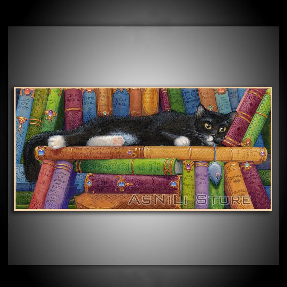 

Diamond Painting Full Square/Round Daimond Painting"Cat Book Reading Candle Stick"Mosaic Rhinestone Embroidery Painting