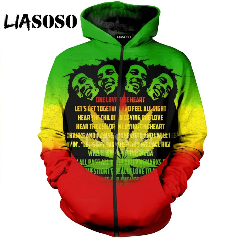 LIASOSO, 3D принт, для женщин и мужчин, регги, певец Боб Марли, с капюшоном, пуловер, толстовки, куртка на молнии, Harajuku, повседневная, TopsX1573 - Цвет: 10