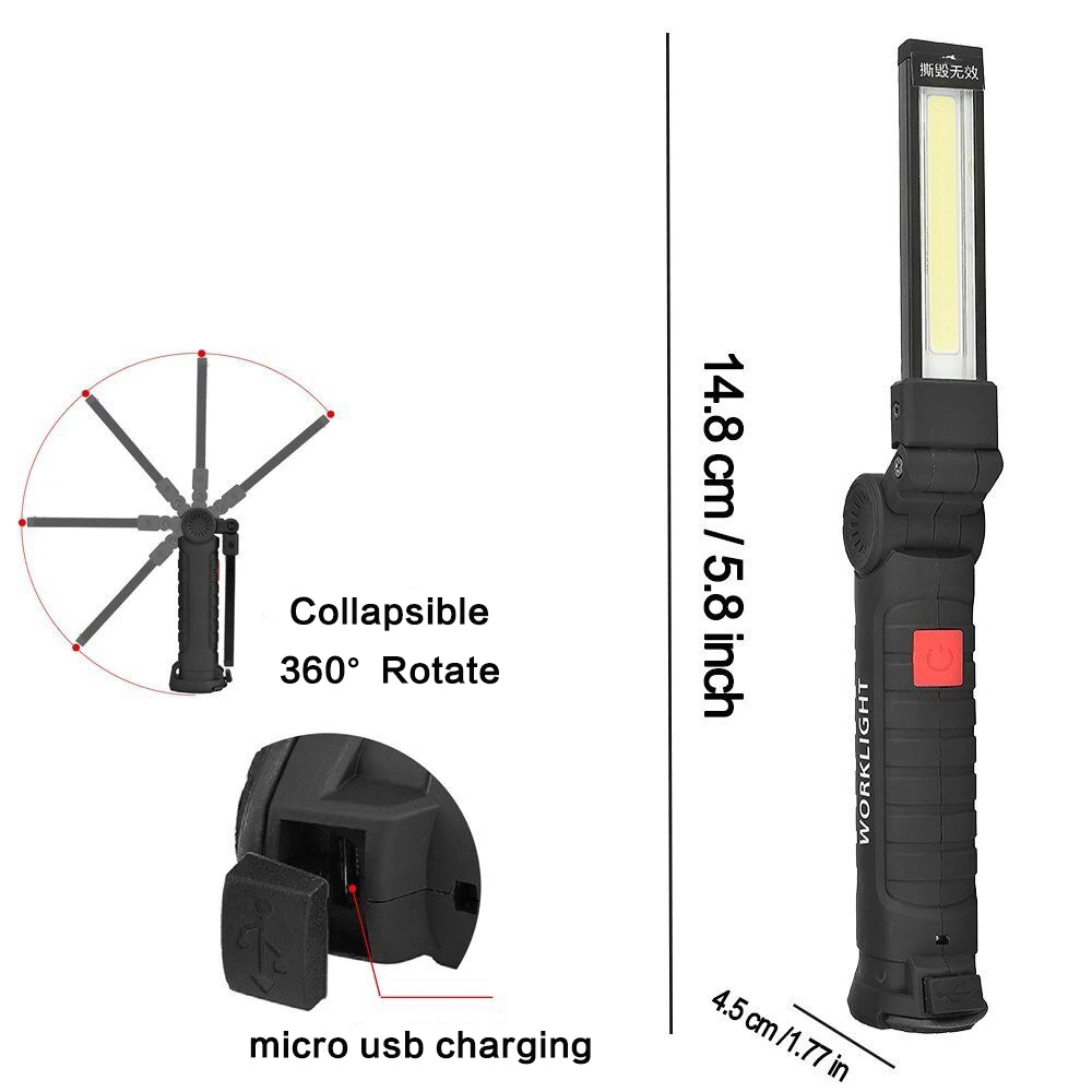 2 шт. портативный 5 режимов COB флэш-светильник фонарь USB Перезаряжаемый светодиодный рабочий светильник магнит COB Lanterna подвесной крючок Кемпинг лампа RU