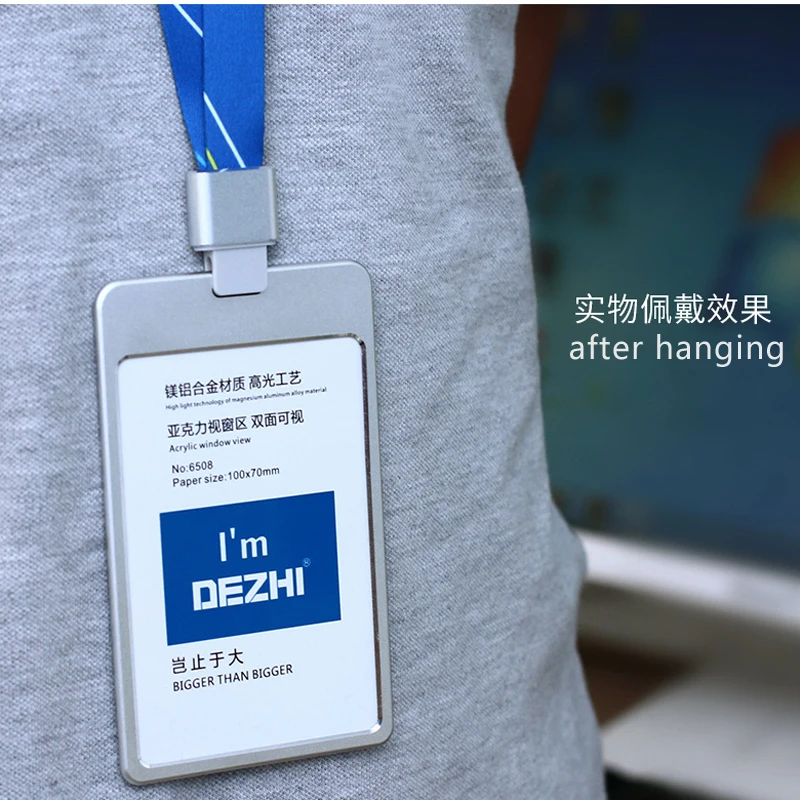 DEZHI-качественный Металлический бейдж с держателем плюс стильный логотип под заказ держатели карт с шнурком цена выставочные принадлежности