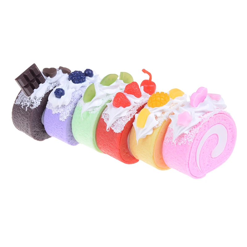 

PU Simulation Cream Swiss Roll Dessert Fruit Cake Artificial Lifelike Fake Small Model Food Kitchen Photography Props Decoration