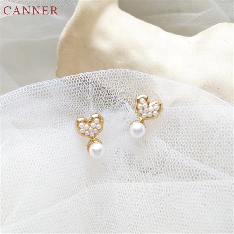 Gold Color Elagant Love Heart Stud Earrings for Women Classic Pearl Earrings 2019 Wedding Party Jewelry Girls Gifts brincos C4