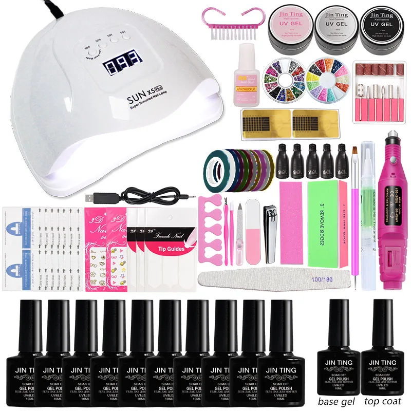 

10 Color Gel Nail Polish Varnish Extension Kit with 36w/48w /80w Led Uv Nail Lamp Kit for Manicure Set Acrylic Nails Art Tools