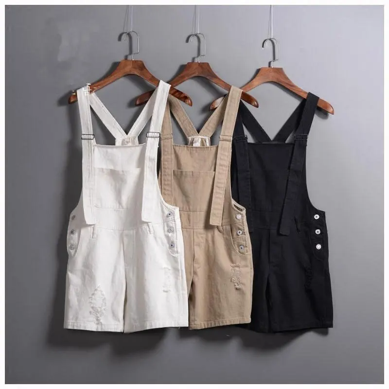

Free shipping 2017 Fashion Men's Bib Overalls Shorts Summer Suspender Jeans Shorts Ripped Denim Jumpsuits For Men 041610