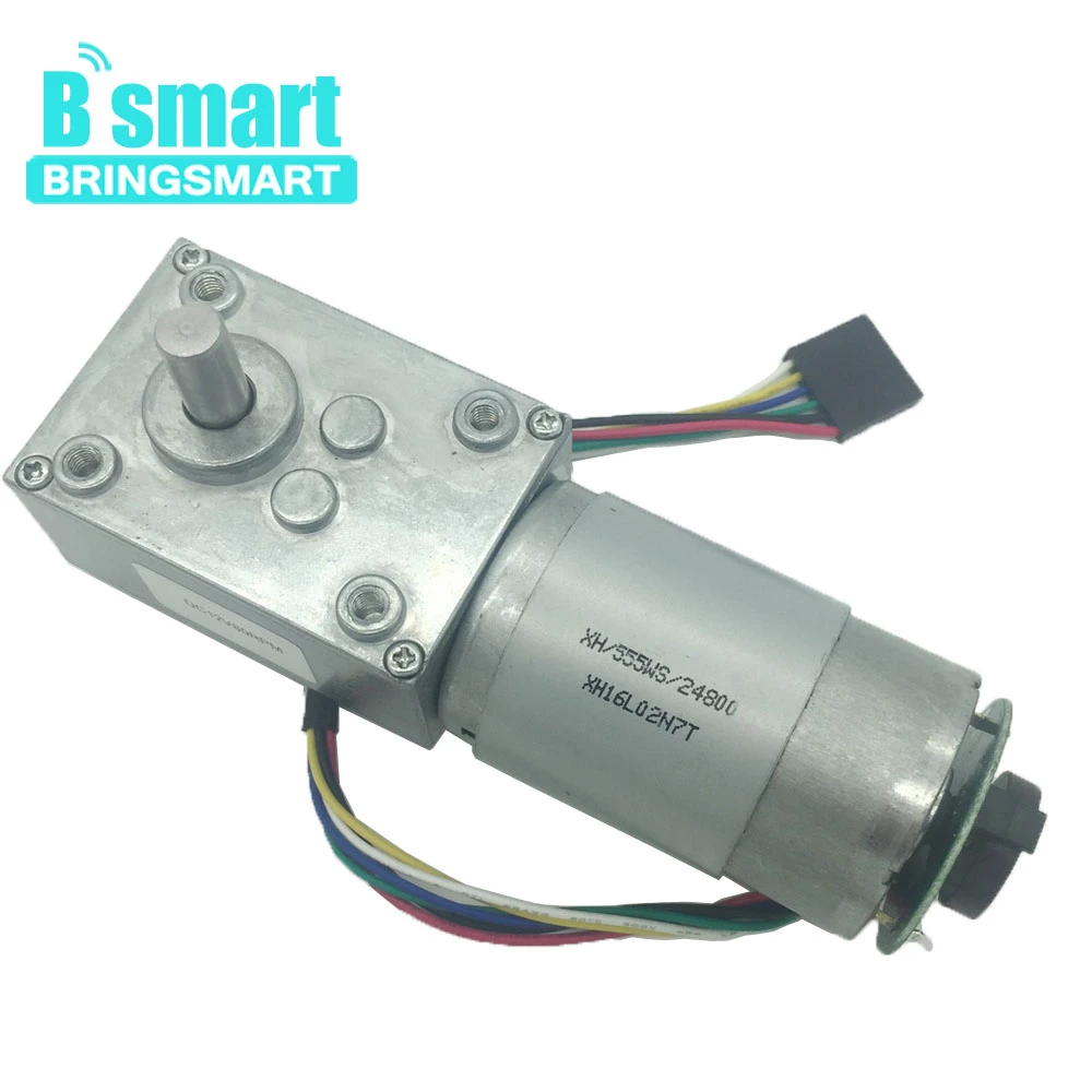 

Bringsmart Long Life Worm Gear Motor Low Speed Electric Motor High Torque DC 12V 24V Motor Encoder Self-Lock A58SW-555B For DIY