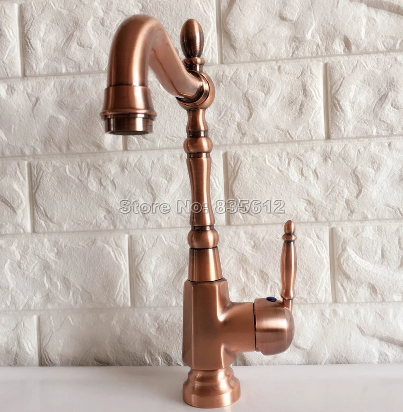 Antique Red Copper Single Handle Bathroom Faucet Kitchen Sink Mixer Washbasin Tap Cold and Hot Water Faucets Wnf417