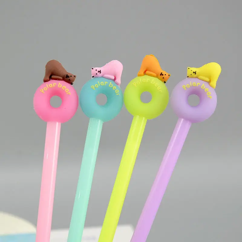 

Cute Cartoon Donut Bear Gel Pens Kawaii Stationery Novelty Ink Pens Kids Gifts