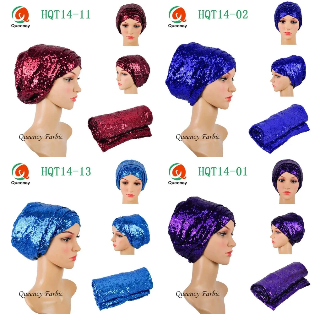 HQT14 Sequins turban Multi-colored African Width 72"*22" 1 pieces per pack headwrap gele african scraf for women headtie. | Дом и сад