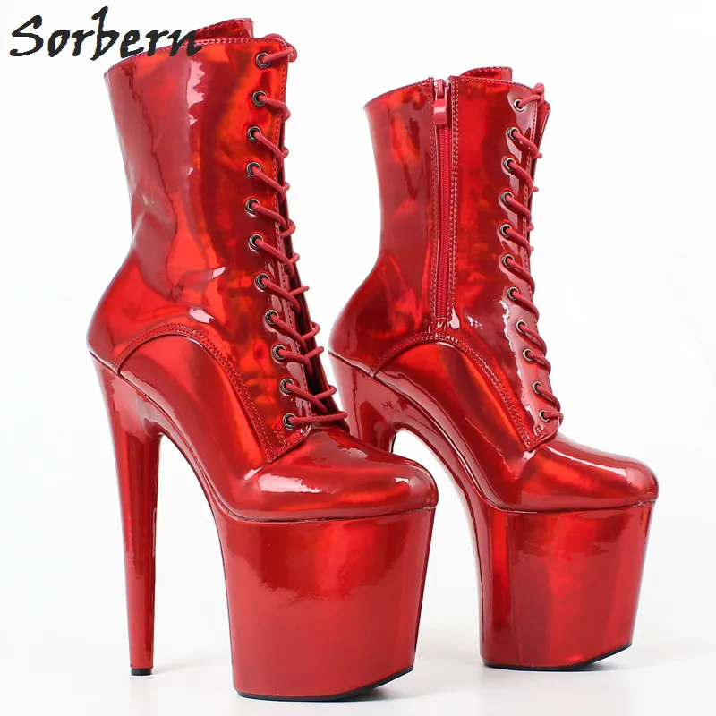 Sorbern/Голографические розовые ботинки для танцев на шесте; женские ботинки на платформе и очень высоком каблуке 8 дюймов; ботильоны с высоким голенищем на заказ; разные цвета