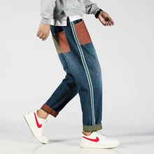 Мужские мешковатые мужские классические стильные джинсы, мужские синие повседневные штаны с строчкой, мужские свободные брюки, большие размеры S-5XL