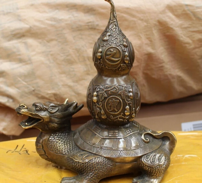

WBY 825+++++11 China Bronze Fengshui Folk Longevity Dragon Tortoise Turtle Calabash Statue