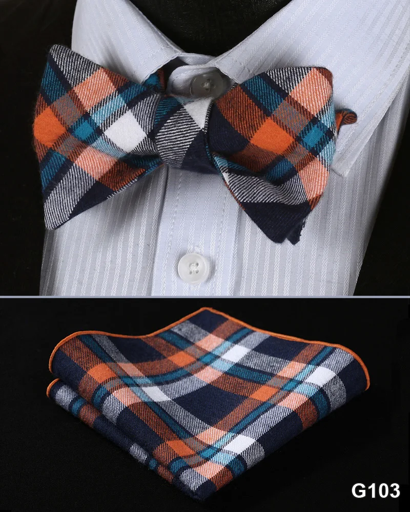  Check Floral 100%Cotton Jacquard Men Butterfly Self Bow Tie BowTie Pocket Square Handkerchief Hanky