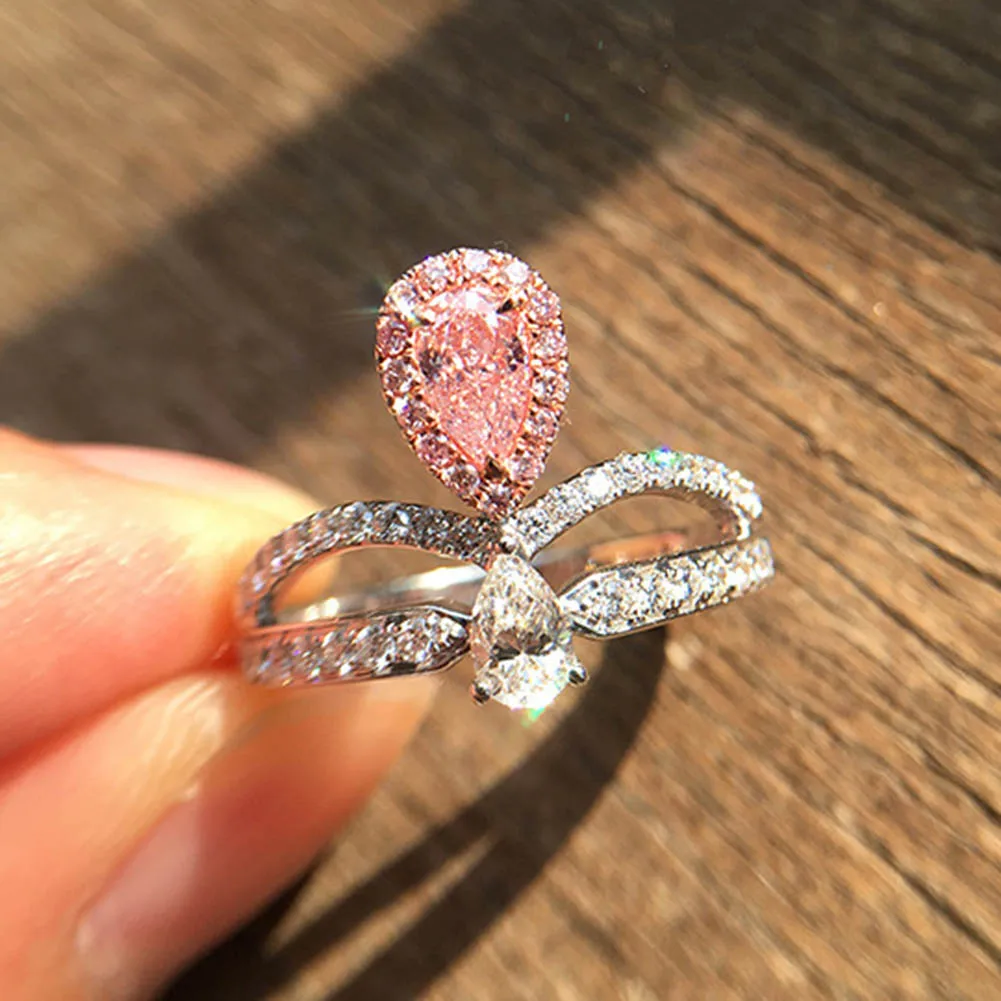 CZ 18KGP Fine engagement banquet for lady Rings Women Pink water Rings