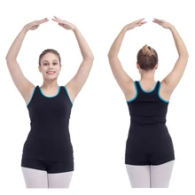 Розничная и хлопок/лайкра черный и фиолетовый, черный и речной синий гонщик Назад Топ танец для женщины и девочки