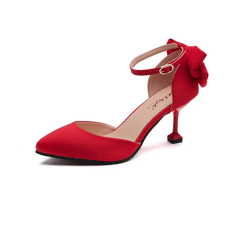 

New Style Wine Cup With Pointed, Shallow Bow, Red, Black, Fashionable, Elegant And Beautiful High-heeled Women's Shoes In 2019