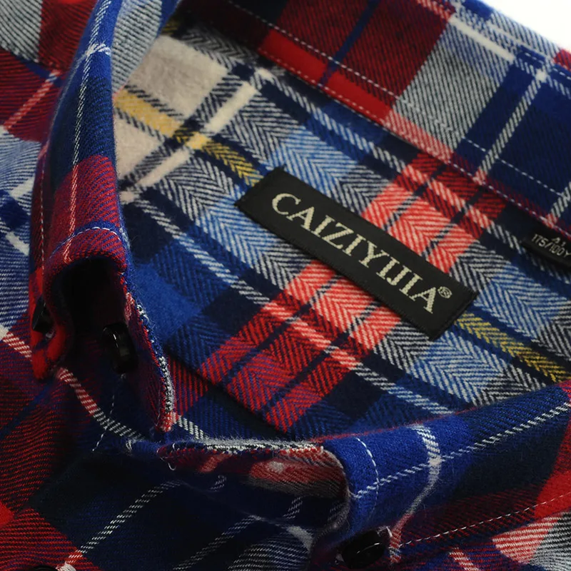 Мужская клетчатая рубашка CAIZIYIJI повседневная облегающая хлопковая с длинным