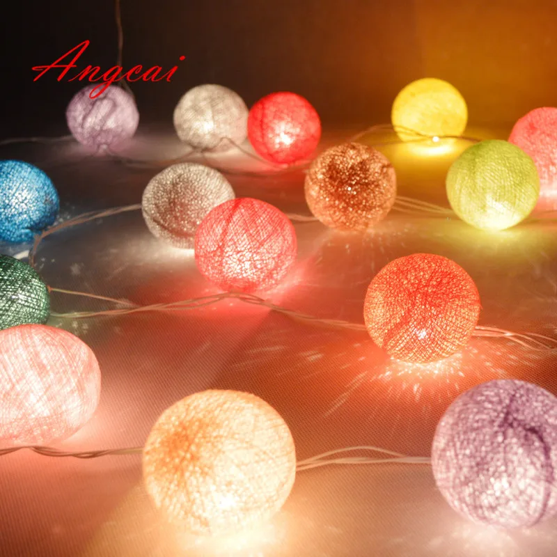 

40 colors available Thailand style 20pcs/lot handmade cotton Ball String Lights Fairy wedding XMAS Patio party Deco