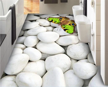 

beibehang Custom made interior wallpaper classic white pebble green butterfly bathroom 3D flooring tile wallpaper for walls 3 d