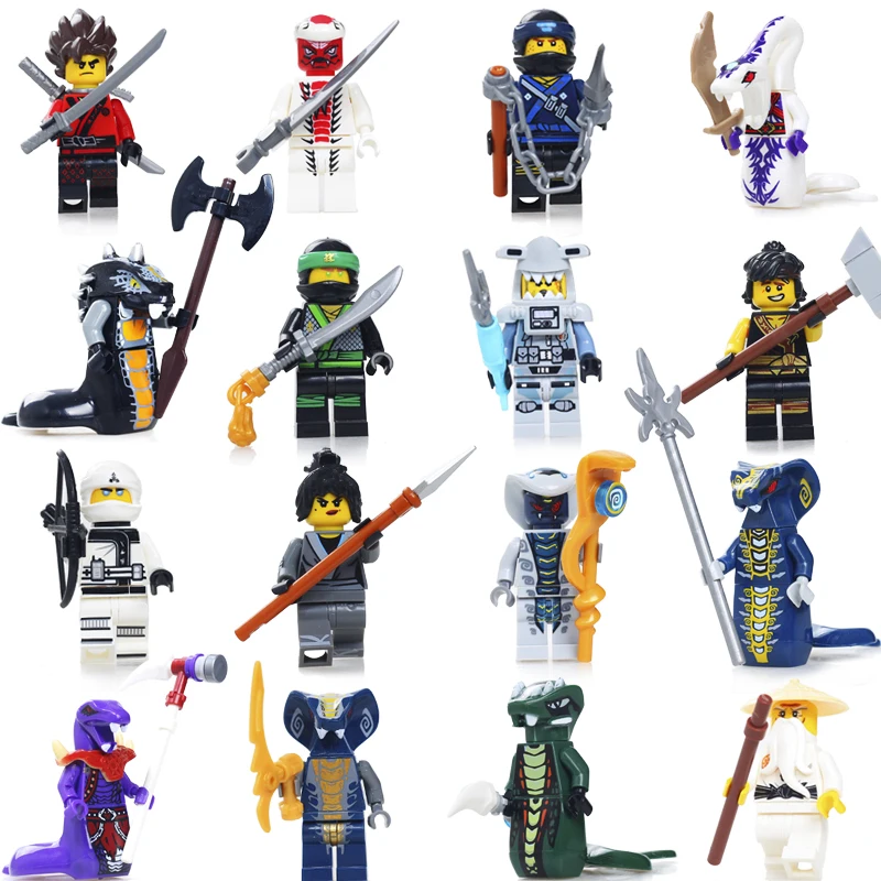 

16PCS Compatible LegoeINGly NinjagoINGlys Figures With Weapon Ninja Kai Cole Jay Zane Lloyd Nya Building Blocks Kids Toy Gift