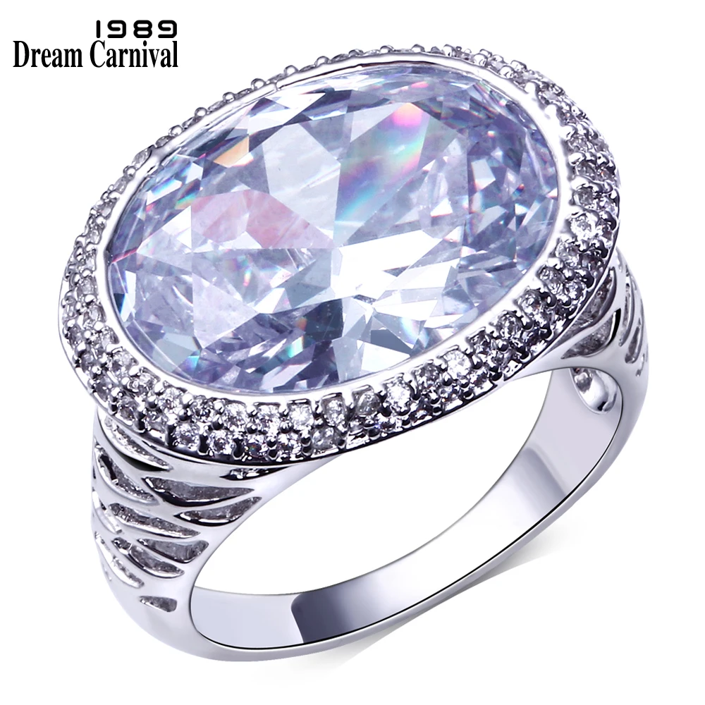 DreamCarnival 1989 Big Oval Crystal CZ Rings for Women Clear Wedding Bijoux anillos mujer Rhodium Gold Color Luxury Ring SJ15323