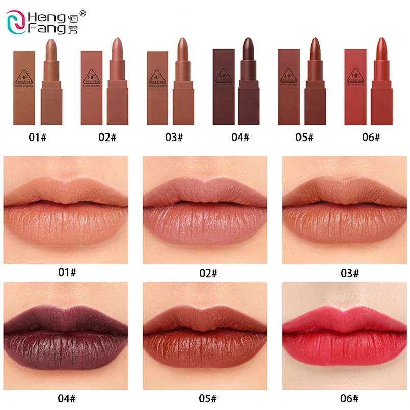 

Long Lasting Lipstick Makeup HengFang Velvet Matte Batom 6colors Waterproof Lip Stick Pigment Cosmetic Beauty Lip Tint Maquiagem