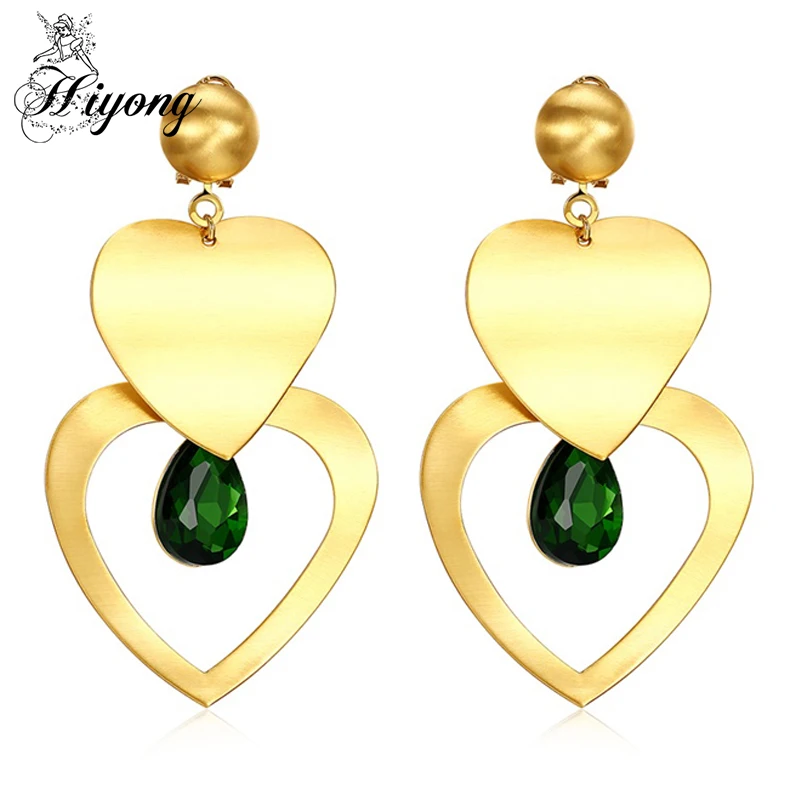 Double Heart Earrings for Women Brass Pear Cut Man-Made Cubic Zirconia Yellow Gold Plating Drop Earring Designer Costume Jewelry | Украшения
