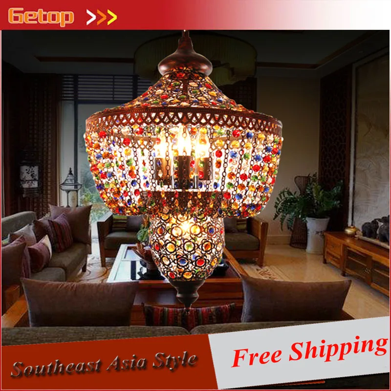 ZX Mediterranean Retro Crystal Pendant Lamp Bohemia Restaurant Sitting