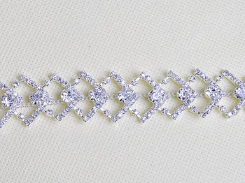 

5Yards/lot 2cm Sparkling Crystal Glass Rhinestone Bridal Trim Fashion Chain Silver KW0065