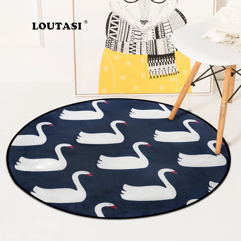 LOUTASI коралловые бархатные коврики для компьютерного стула, круглый ковер с принтом лебедя для детей, игровой коврик для гостиной, спальни, домашний декор