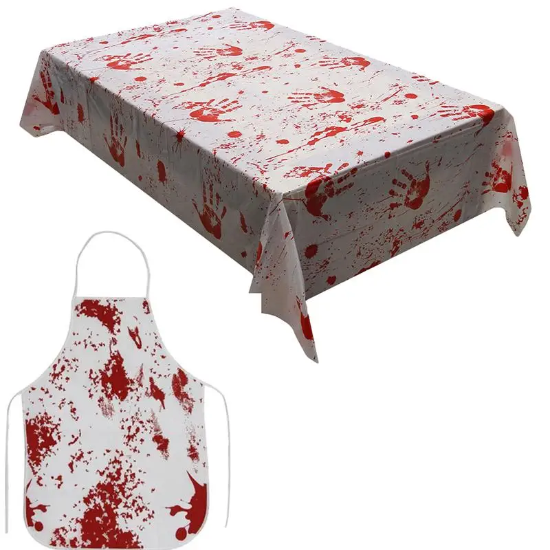 

2pcs Bloody Handprint Apron Tablecloth Halloween Horror Scary Bloody Decoration Party Supplies