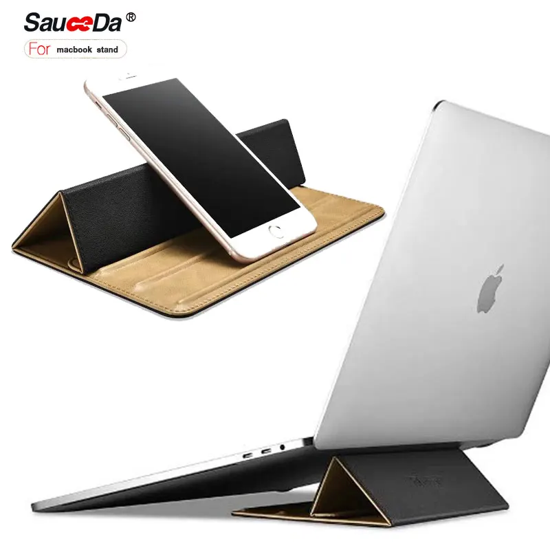 sauceda Universal laptop Desktop Stand For macbook pro 13 12 inch Mircofiber Real Leather Mouse Pad Holder Stand Mount 2 in 1