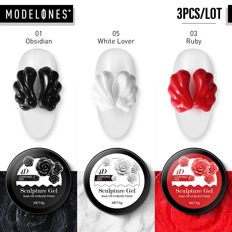 

Modelones 3PCS/LOT 4D Carving Nail Gel Polish Semi Permanent DIY Sculpting Nail Varnish Clay Plasticine Emboss Hard Nail Gel