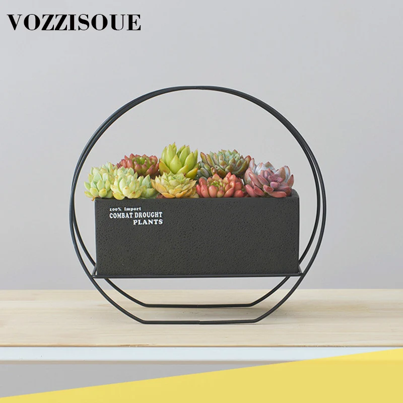 

Creative Nordic Style Iron Bracket Cement Matching Flower Pot Simple Succulent Plant Green Planting Small Bonsai Home Decoration