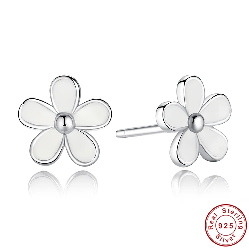 

Luxury Authentic 925 Sterling Silver Daisy Stud Earrings With Clear CZ For Women Compatible with Fashion Jewelry Lady Gifts