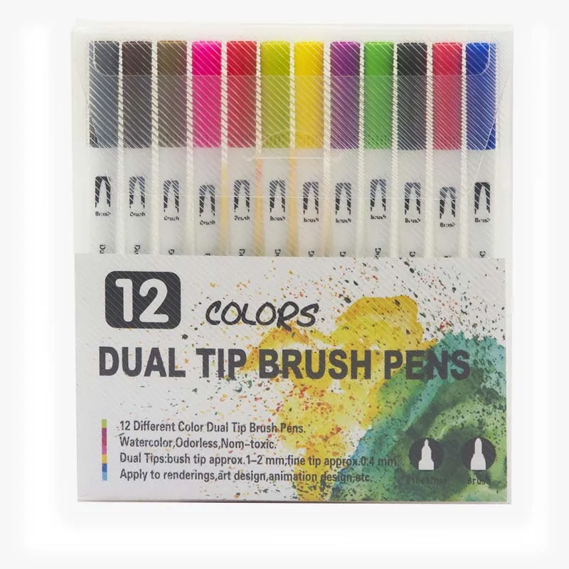 120 цветов, художественные маркеры, Двойные наконечники, Цветная кисть, ручка, карандаш, цветной водный маркер, школьные товары для рукоделия, для рисования, цветная книга - Цвет: 12 colors