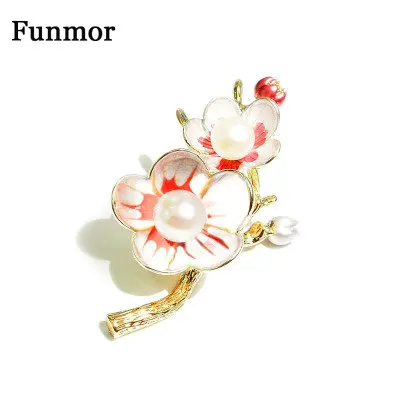 

Funmor Plum Blossom Freshwater Pearl Brooches Enamel Pin Women Lady Scarf Lapel Coat Decoration Accessories Party Holiday Gifts