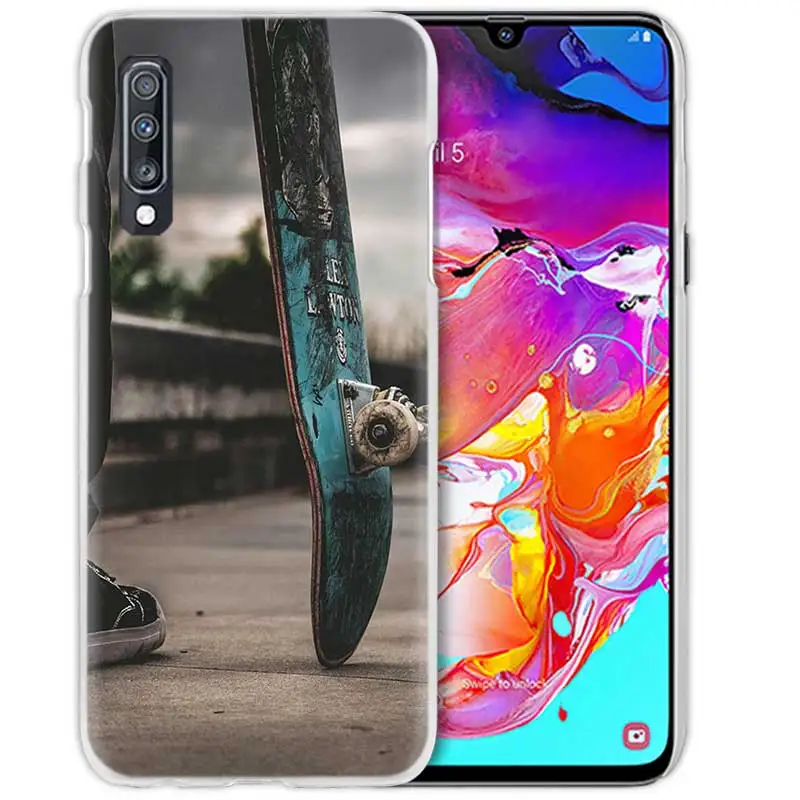 Спортивные для катания на роликовых коньках деревянные кейсы для samsung Galaxy A50 A70 A20e A40 A30 A20 A10 A8 A6 плюс A9 A7 жесткий прозрачный ПК чехол для телефона чехол для нового IPad