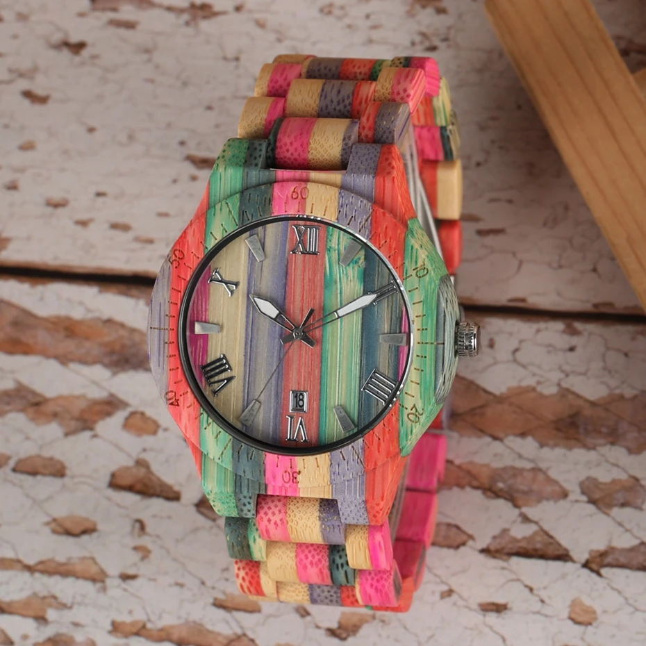 Unique Colorful Men Bamboo Watches Lovers Handmade Natural Wooden Bracelet Quartz Analog Luxury Wristwatches Ideal Gifts Items (6) -