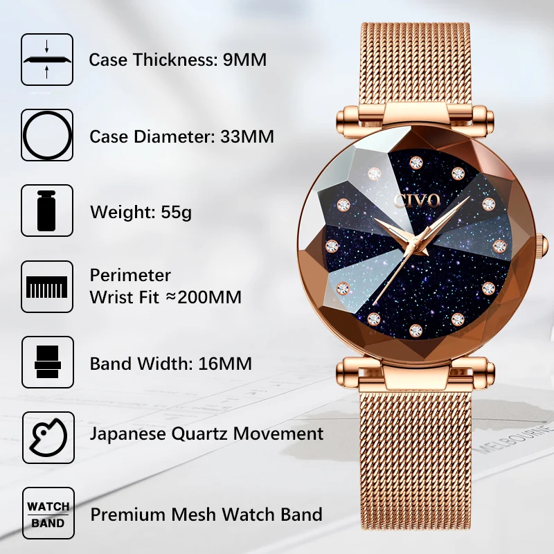 CIVO Fashion Luxury Ladies Crystal Watch Waterproof Rose Gold Steel Mesh Quartz Women Watches Top Brand Clock Relogio Feminino CIVO Fashion Luxury Ladies Crystal Watch Waterproof Rose Gold Steel Mesh Quartz Women Watches Top Brand Clock Relogio Feminino