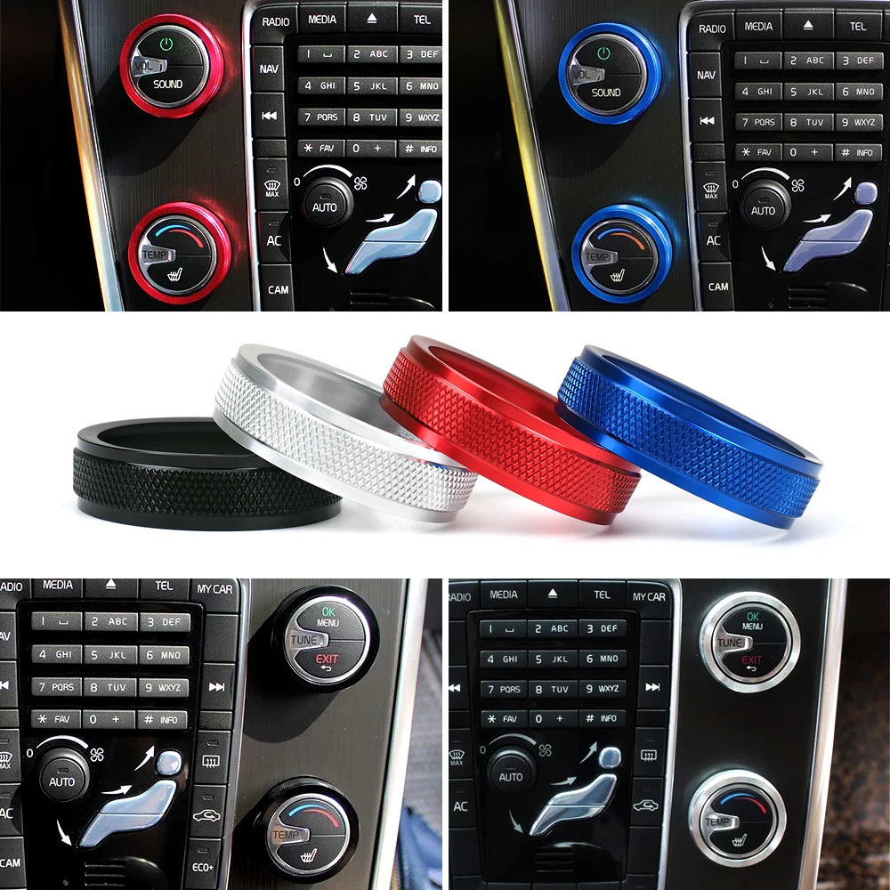 4pcs Car Air Conditioner Knob Switch Button Ring Metal Alloy Cover Sticker for Volvo S60 S60L S80 V40 V60 XC60 Styling | Автомобили и