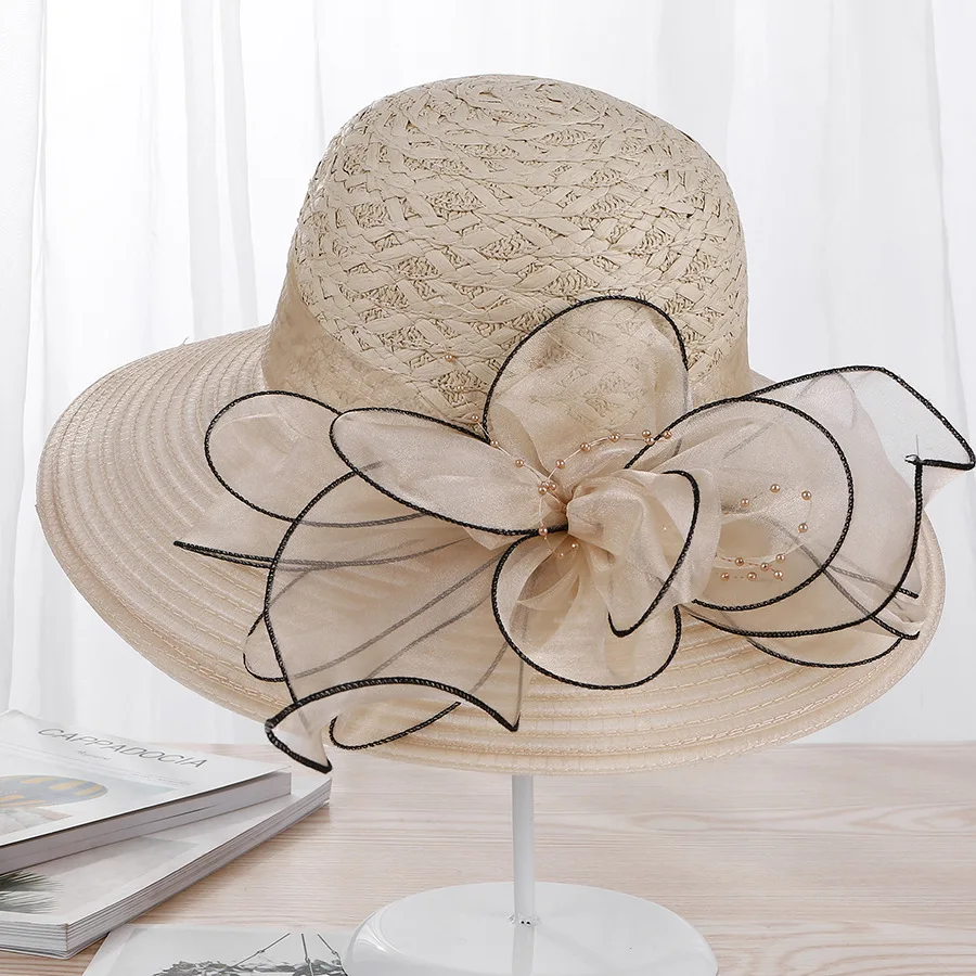 Новые летние льняные соломенная шляпа Атлас Цвет соответствующие цветы Рафи трава солнце дикий Feminino Chapeau Femme Chapeus De Moda Praia - Цвет: beige