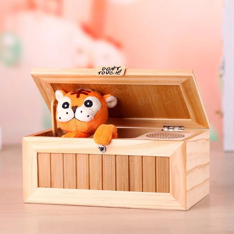 

2017 Don't Touch Cartoon Tiger Useless Box tiger automatically turn off Funny Box Toys For Kids Reduction Desk Decoration
