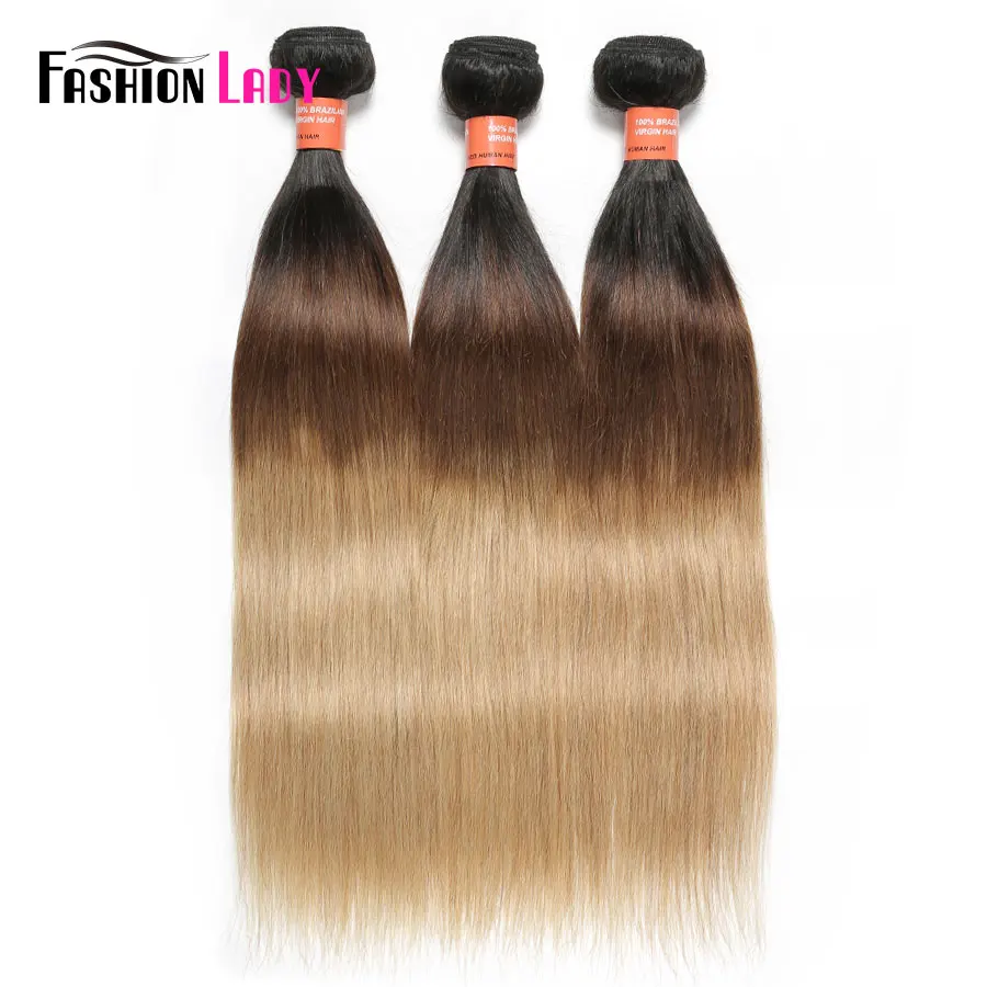 

FASHION LADY Pre-Colored 3 Tone Human Hair Weave T1B/4/27 Brazilian Straight Hair Extension Ombre Hair Bundles 3/4Pcs Non-Remy